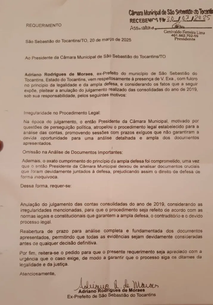 Requerimento anulação adriano