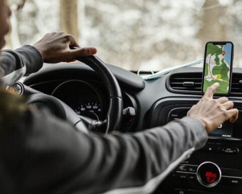 Close up mobile with map directions