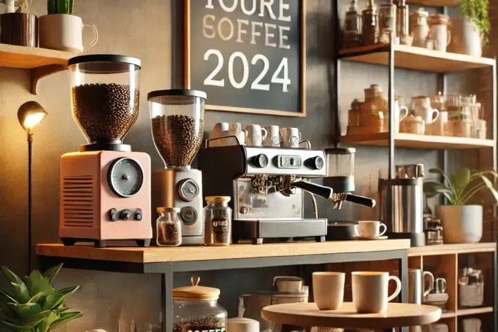 Dall·e 2024 10 26 10.15.28 a cozy home coffee corner setup for coffee lovers in 2024. the scene includes a small table with a coffee machine, grinder, coffee beans in glass jars